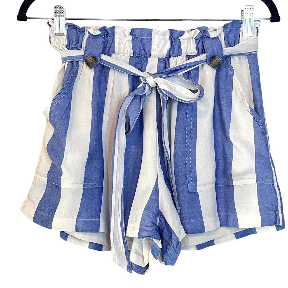 American Eagle Y2k  Striped Shorts Women’s S  Paperbag Beach Coastal Nautical